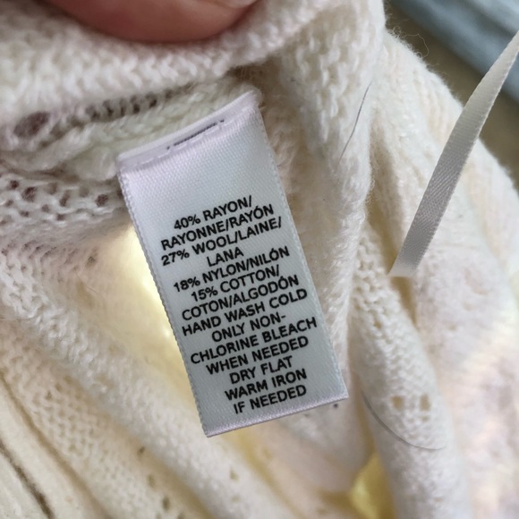 Ann Taylor Loft cream laser cut part wool open front cardigan sweater - Picture 2 of 5